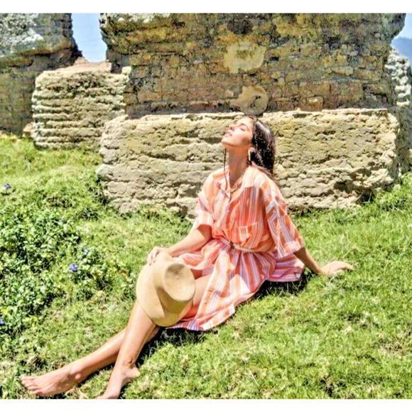 Lemlem x H&M Tunic Oversized Kaftan Shirt Dress Size M/L Striped Orange Beach - Picture 3 of 16